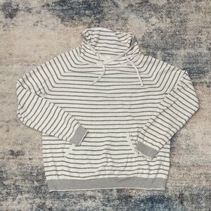 Amour Vert Cream and Gray Striped Turtleneck Sweater
